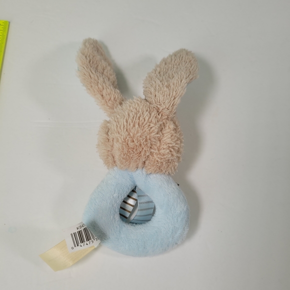 Blue Plush Bunny Grabber Rattle Baby Toy Sewn Eyes Nose Satin Ears & Bow - Picture 8 of 10